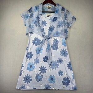 The Limited Vintage 90s Floral Mini Dress with Matching Tie Front Shrug Blue 14
